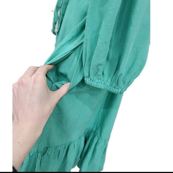 Knox Rose Knee Length Dress Women's Large Green Tie Waist Ruffles Pockets - NEW - Picture 7 of 12